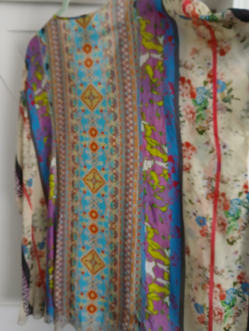 Johnny Was Turquoise Purple Multi-Color Printed V-Neck Tunic - Picture 5 of 6